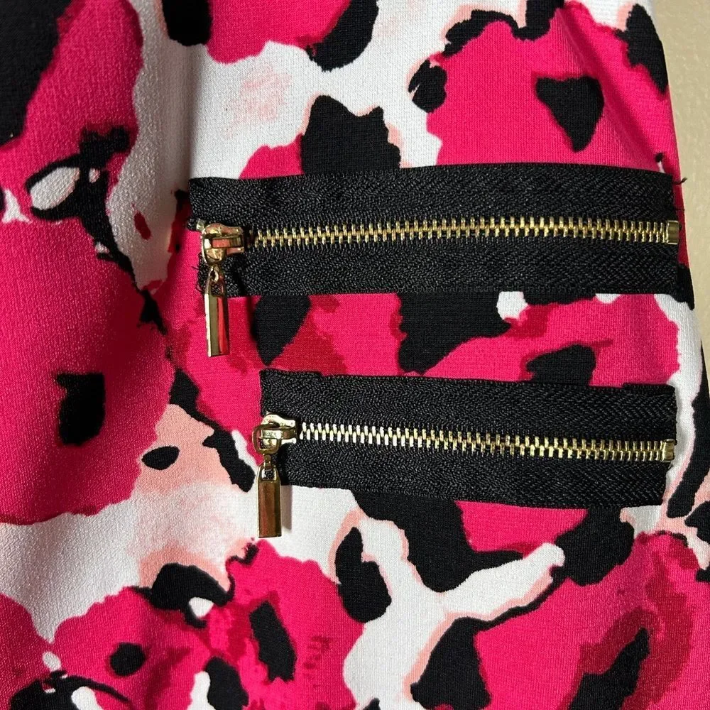 Grace Elements Hot Pink Floral Pencil Skirt with Black Zip Details